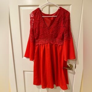 Red flare sleeves dress